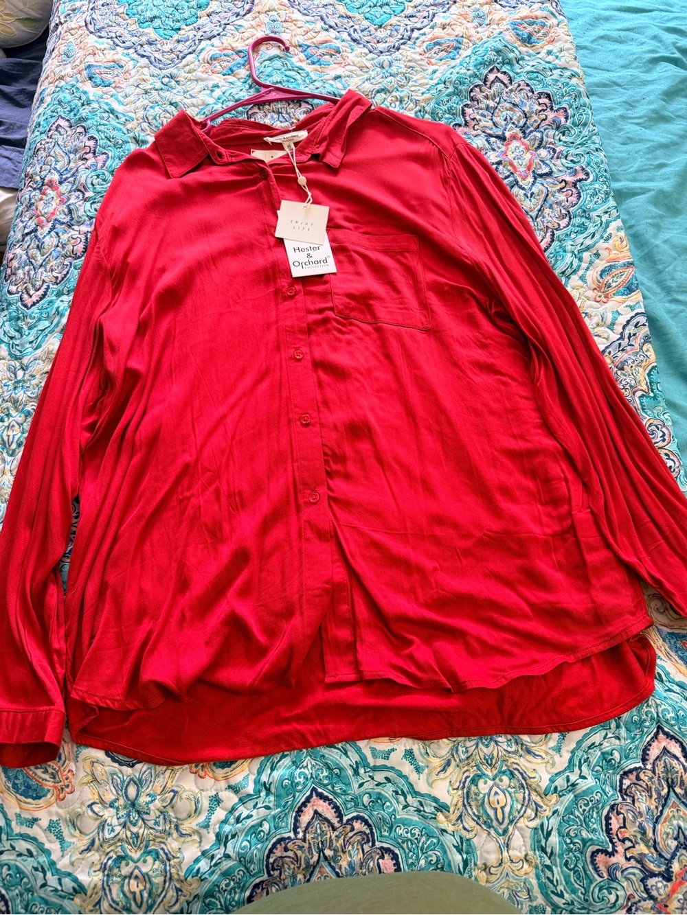 Heather by Orchard Women's Red Button-Front Blouse